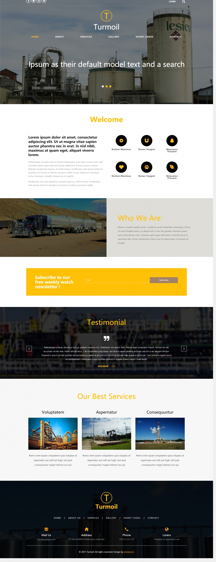 黄色简洁风格的化工业企业网站源码下载