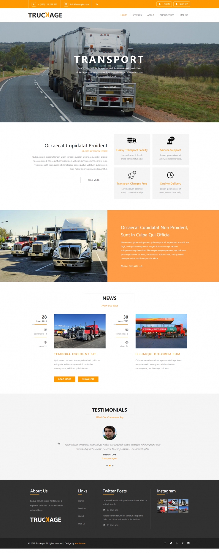 橙色简洁风格的货车运输公司企业网站源码下载