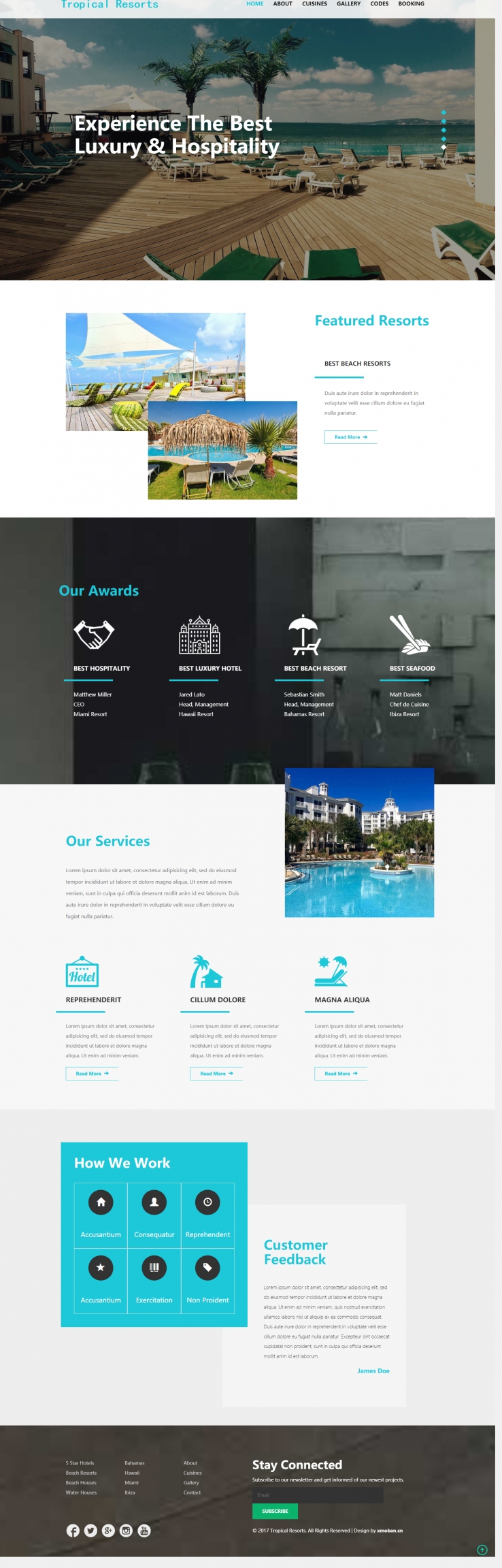 蓝色简洁风格的假村酒店企业网站源码下载
