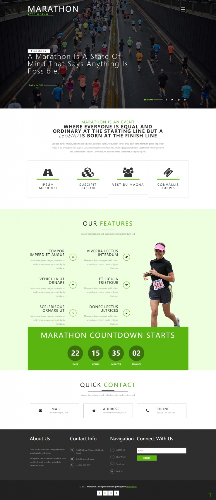 绿色简洁风格的马拉松比赛运动企业网站源码下载