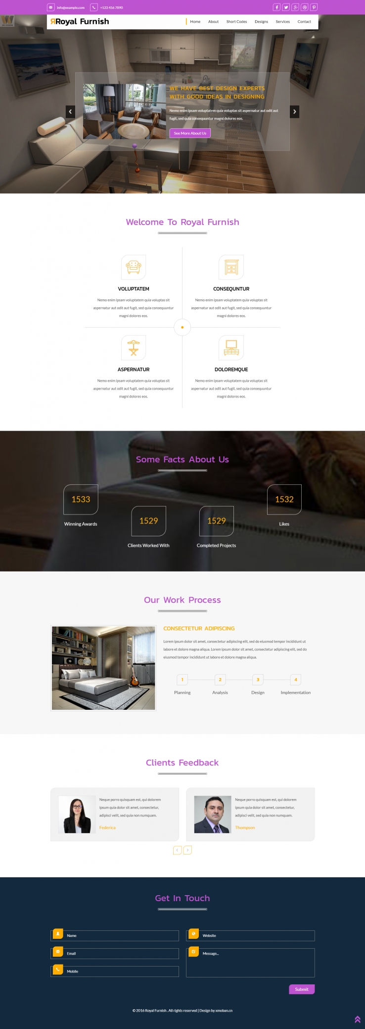 紫色简洁风格的高端家私家具企业网站源码下载