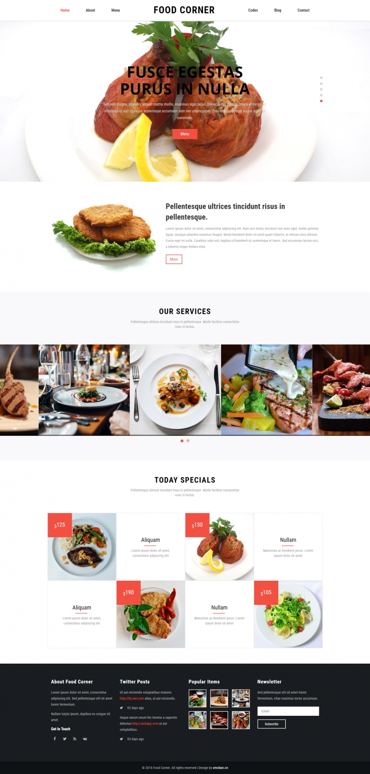 红色欧美风格的美食餐厅整站网站源码下载