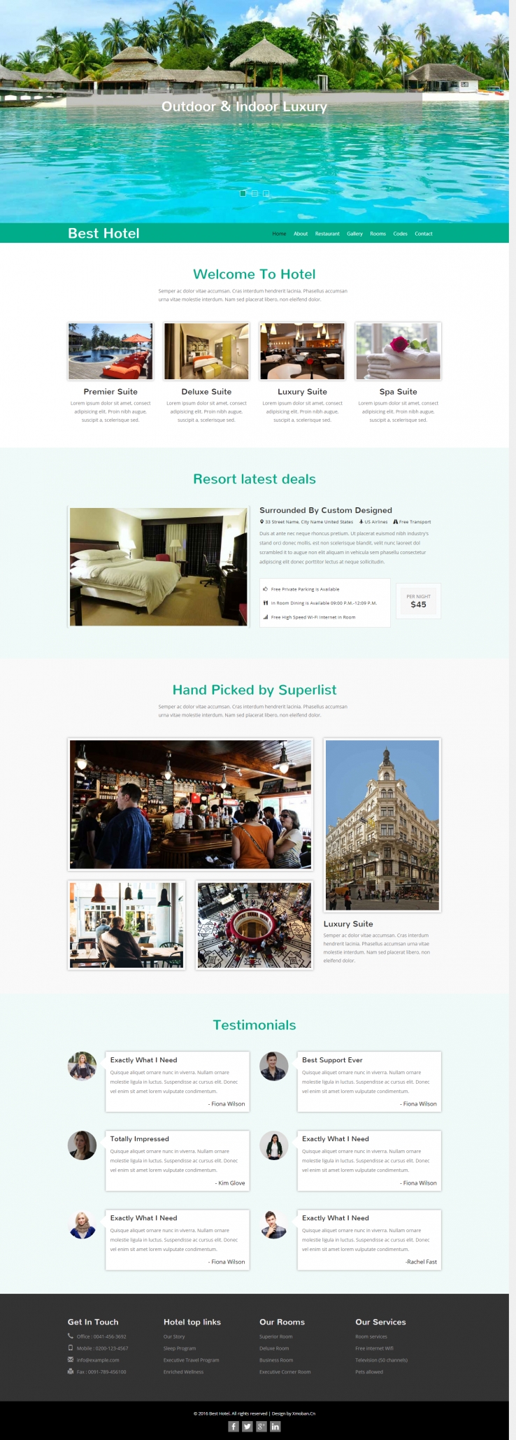 白色简洁风格的酒店展示及预订企业网站源码下载