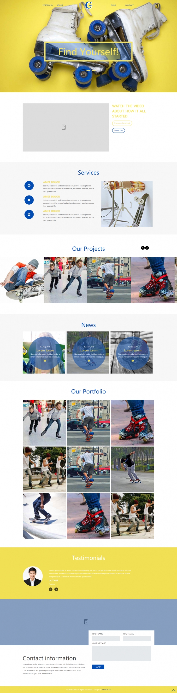 蓝色简洁风格的滑板运动企业网站源码下载