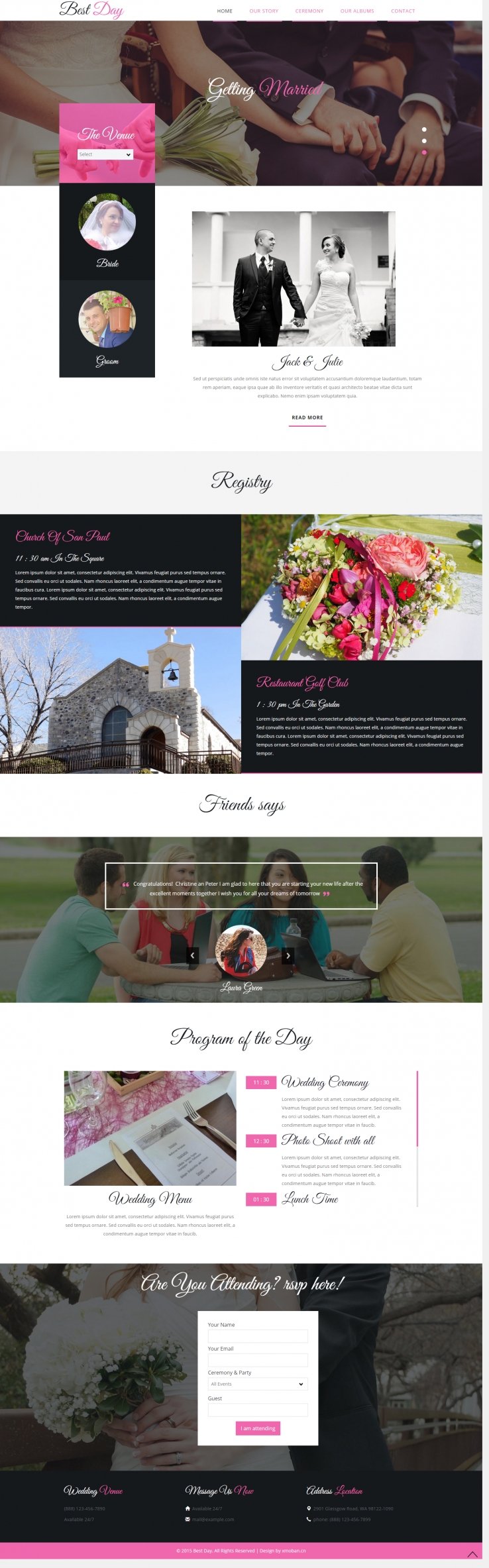 粉色扁平风格的婚礼婚庆企业网站源码下载