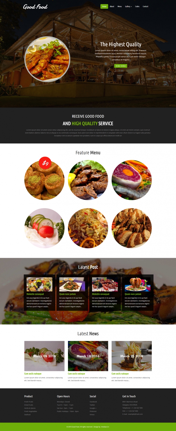 绿色宽屏风格的美食餐厅整站网站源码下载