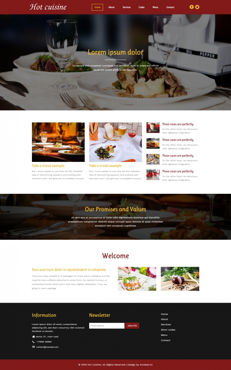 红色扁平风格的美食餐厅整站网站源码下载