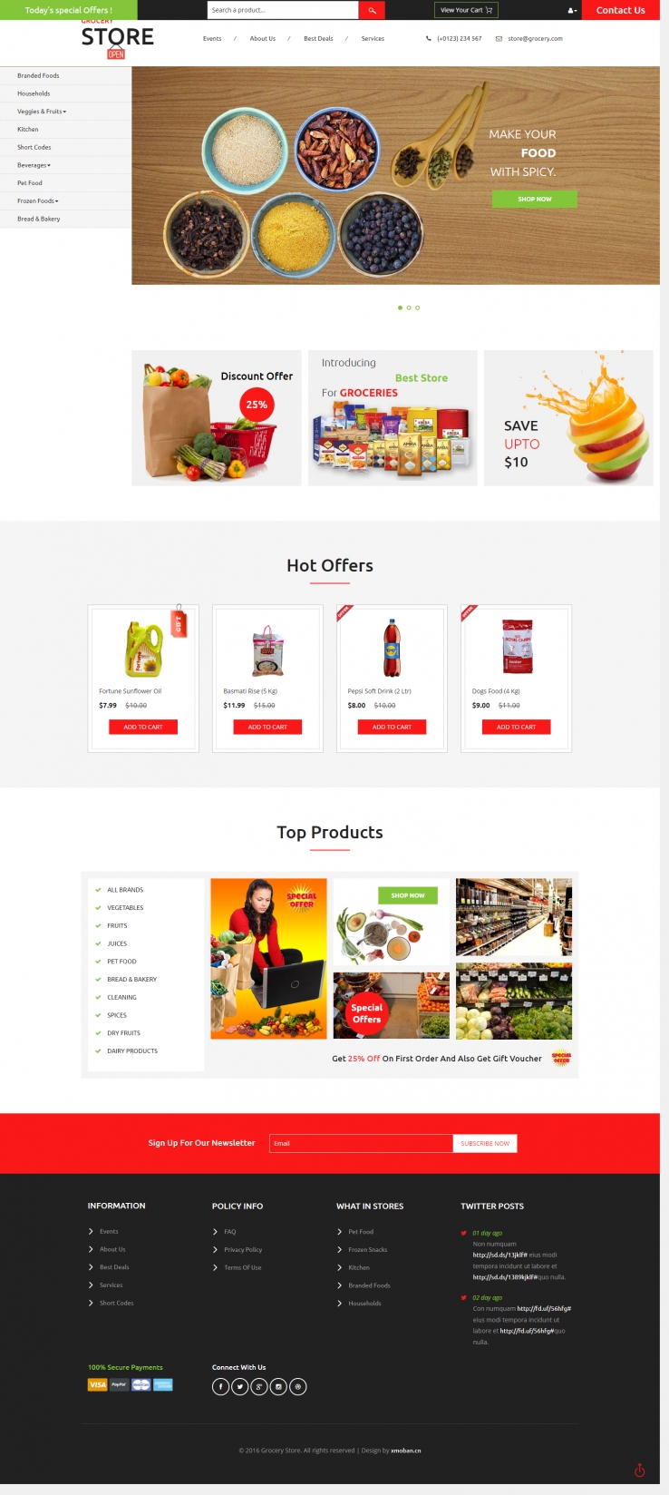红色创意风格的超市在线商城整站网站源码下载