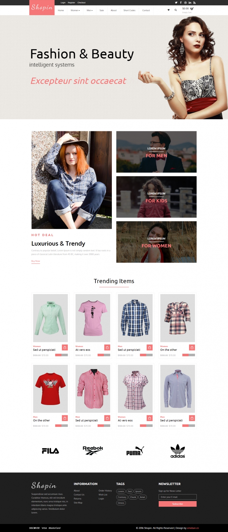 粉色扁平风格的在线服饰商城整站网站源码下载