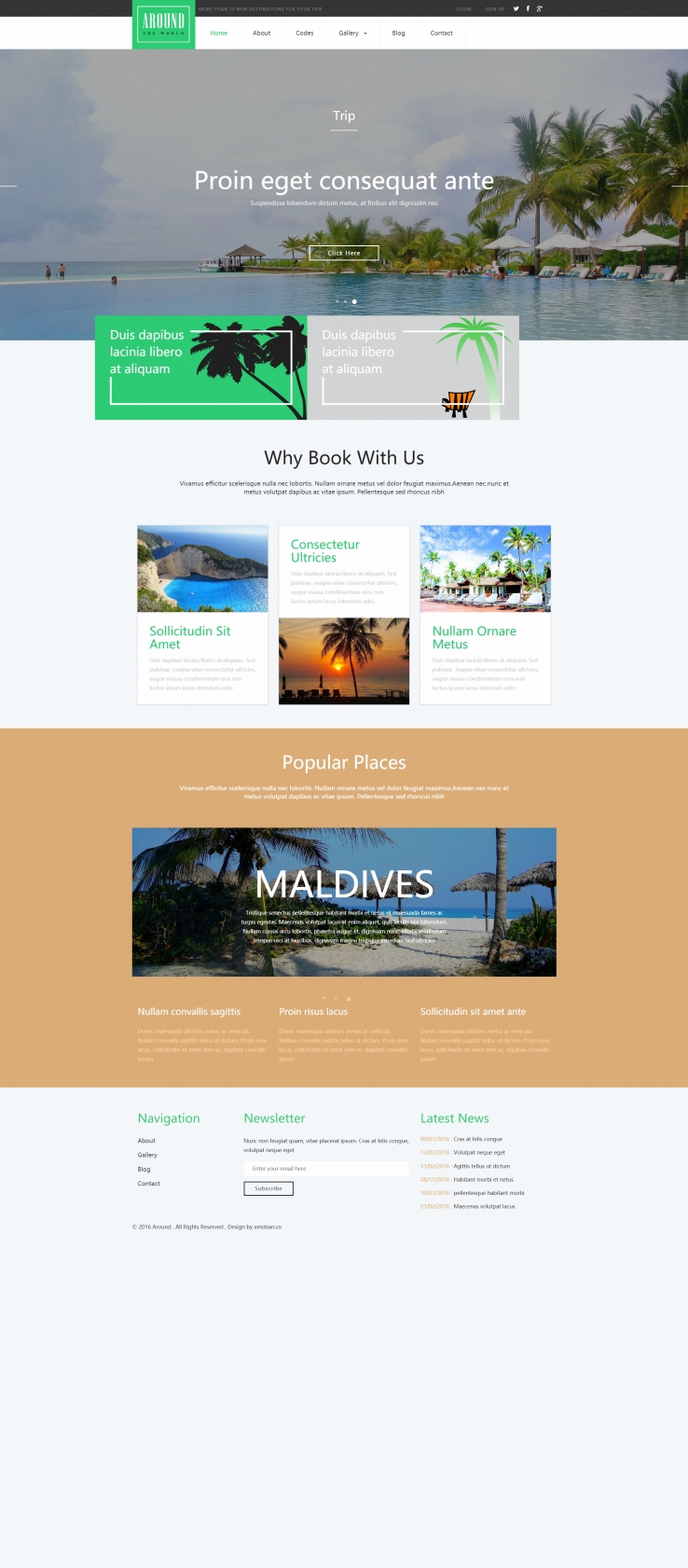 绿色欧美风格的旅游服务企业网站源码下载