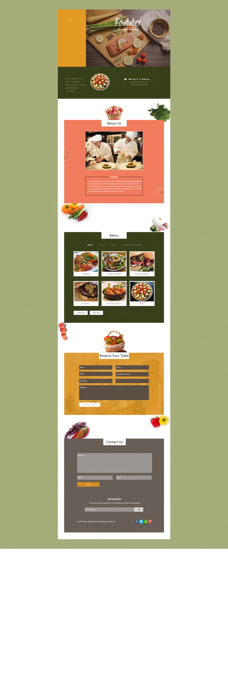 橙色创意风格的美食网站整站网站源码下载
