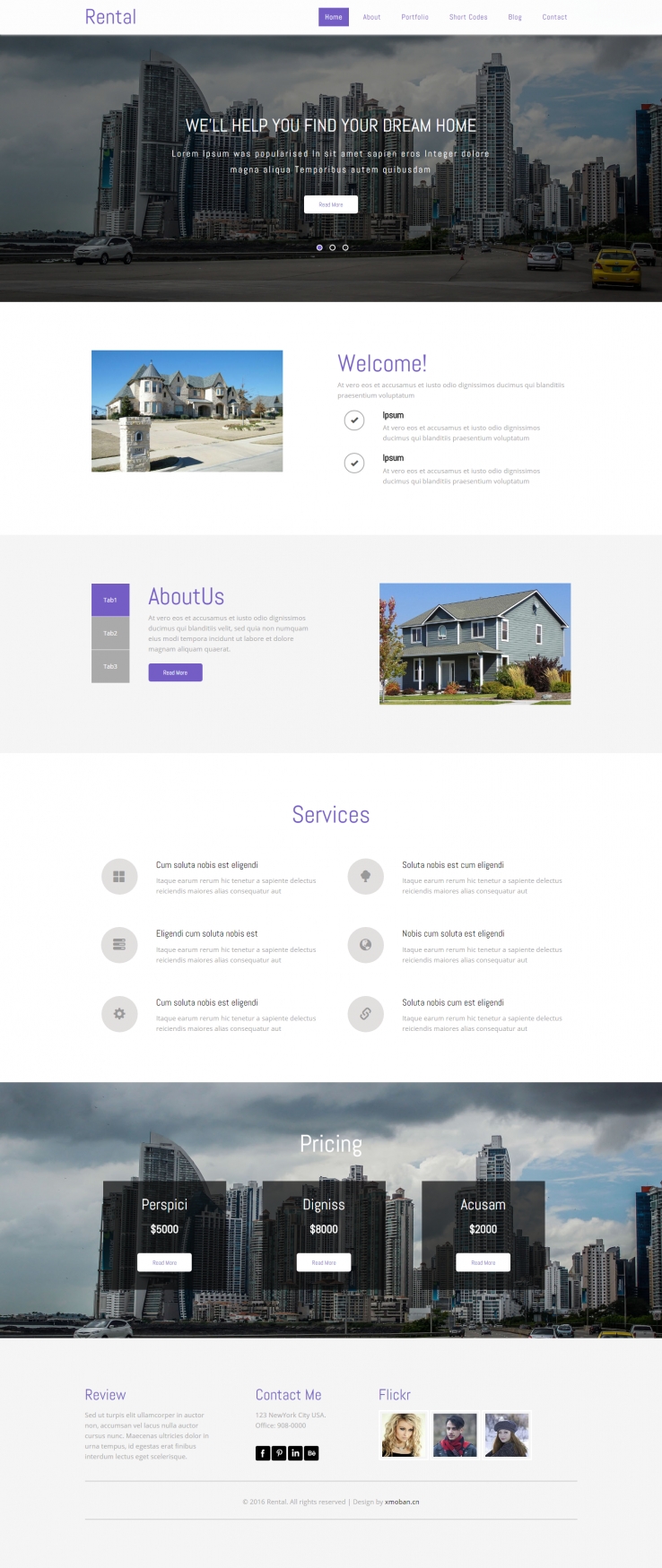 紫色扁平风格的房屋租售服务企业网站源码下载