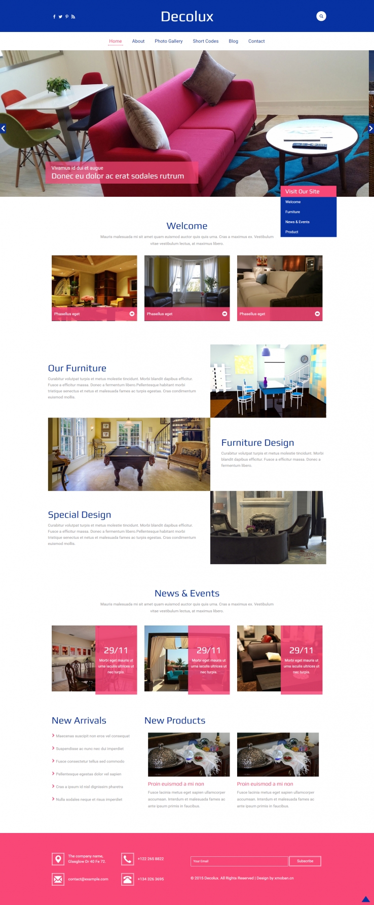 红色欧美风格的室内家具公司企业网站源码下载