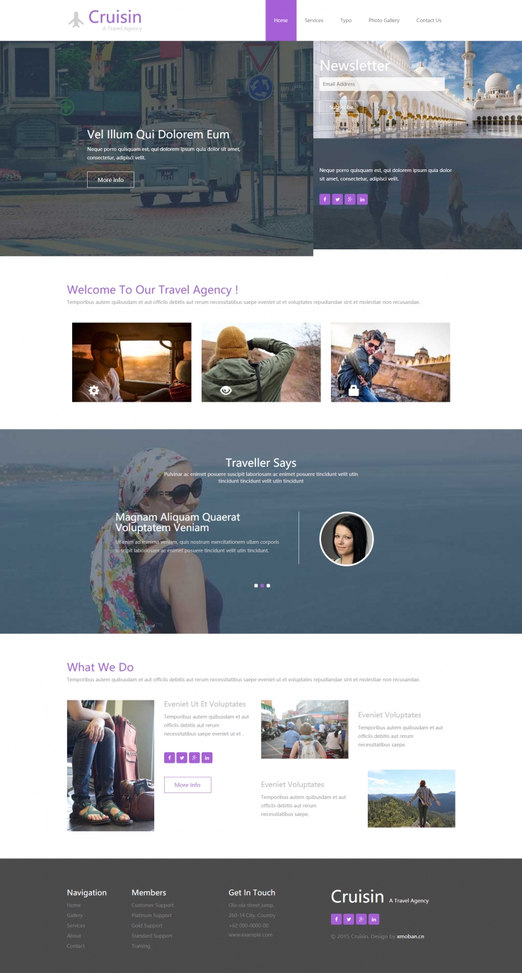 紫色欧美风格的旅游类旅行社整站网站源码下载