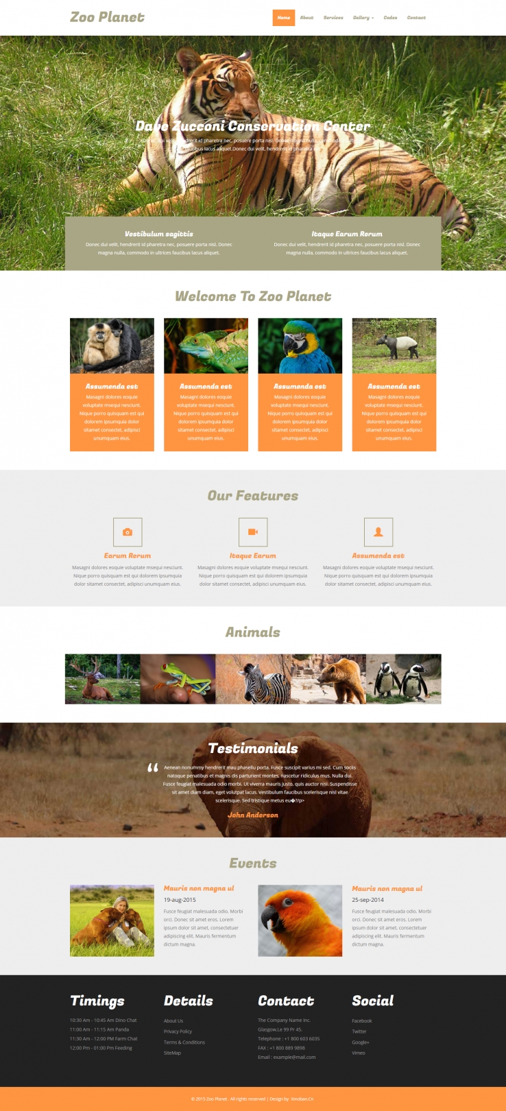 橙色扁平风格的动植物园企业网站源码下载