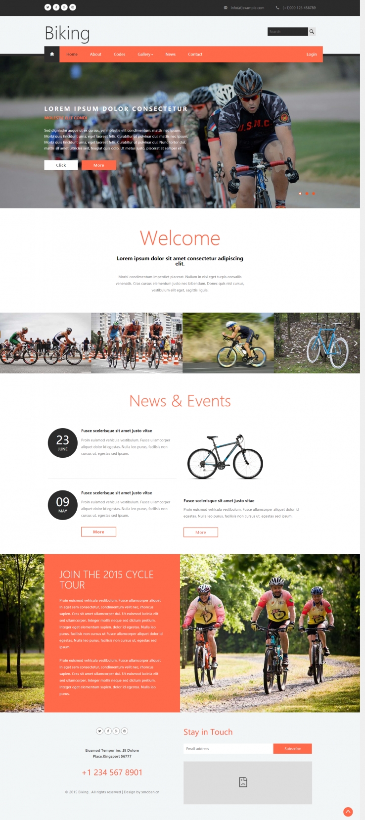 橙色扁平风格的自行车运动企业网站源码下载