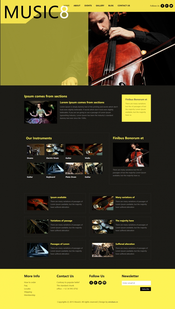 黄色扁平风格的乐器销售企业网站源码下载