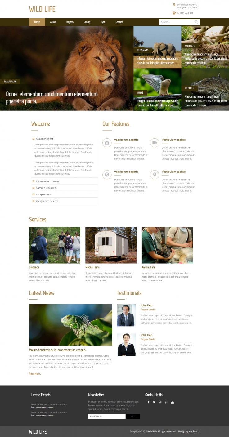 棕色欧美风格的野生动植物保护企业网站源码下载