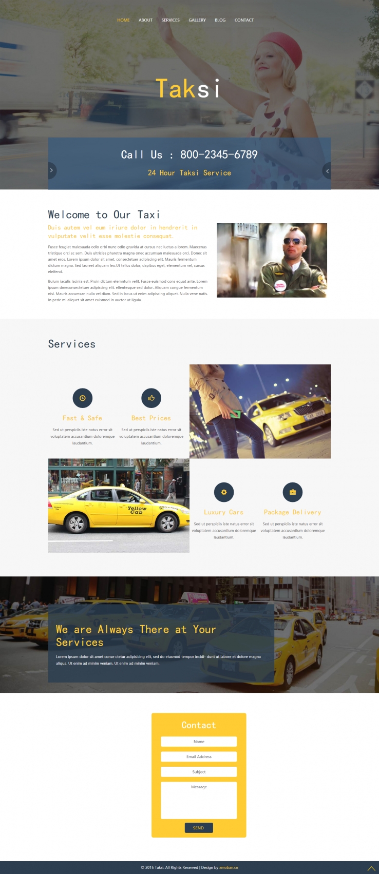 黄色欧美风格的出租车业务企业网站源码下载