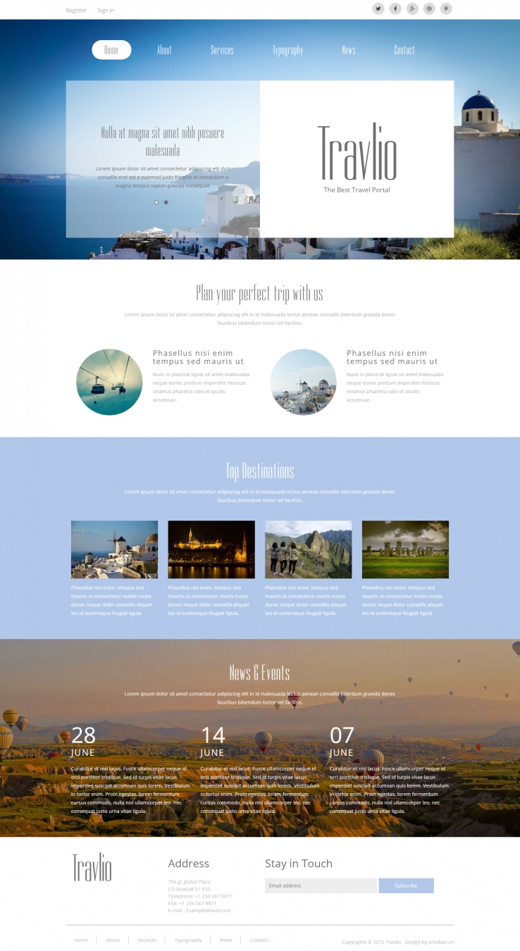 蓝色欧美风格的旅行社企业网站源码下载