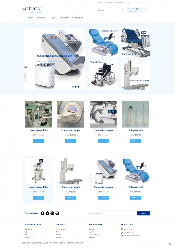 蓝色欧美风格的医疗设备器材企业网站源码下载