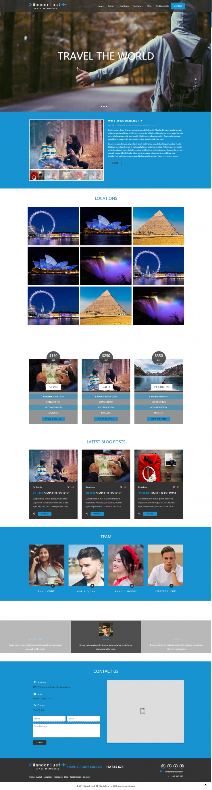 蓝色欧美风格的自由行旅游企业网站源码下载
