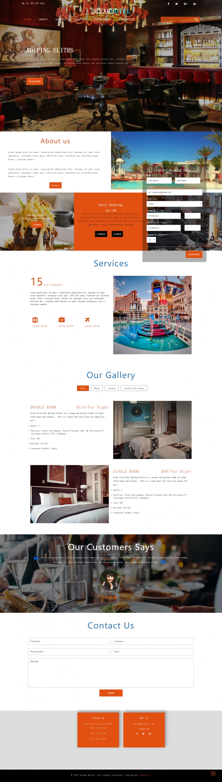 橙色欧美风格的预订酒店企业网站源码下载