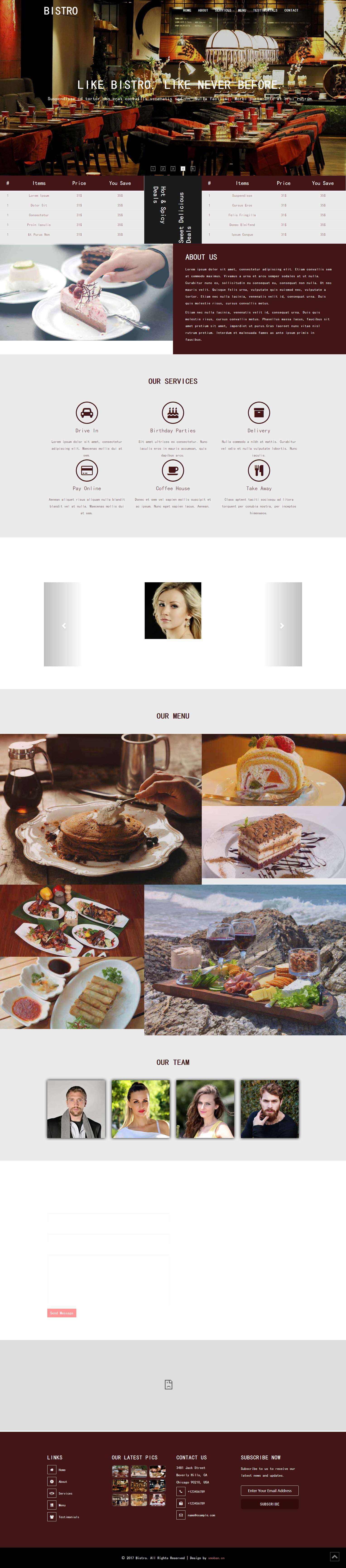 白色欧美风格的酒馆餐馆企业网站源码下载