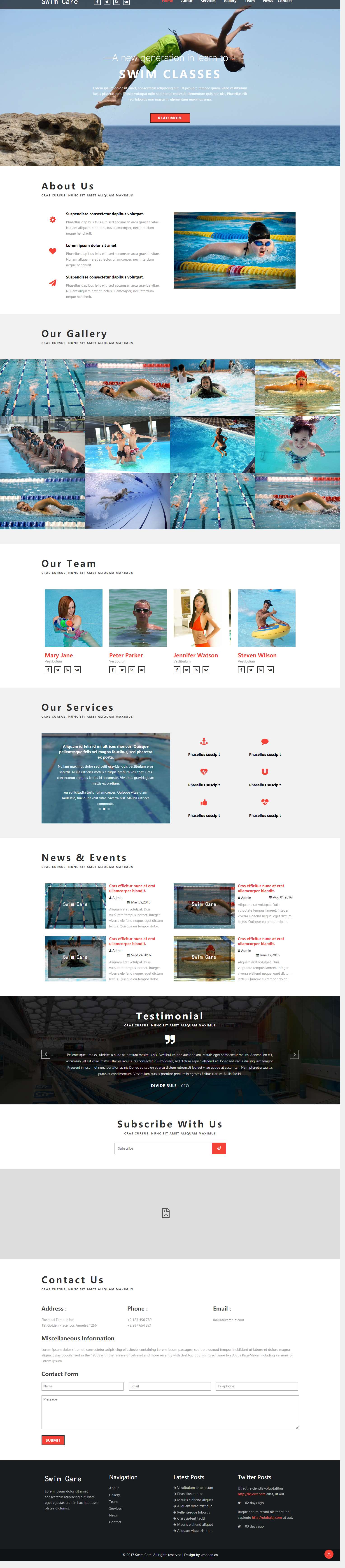 红色欧美风格的跳水运动企业网站源码下载