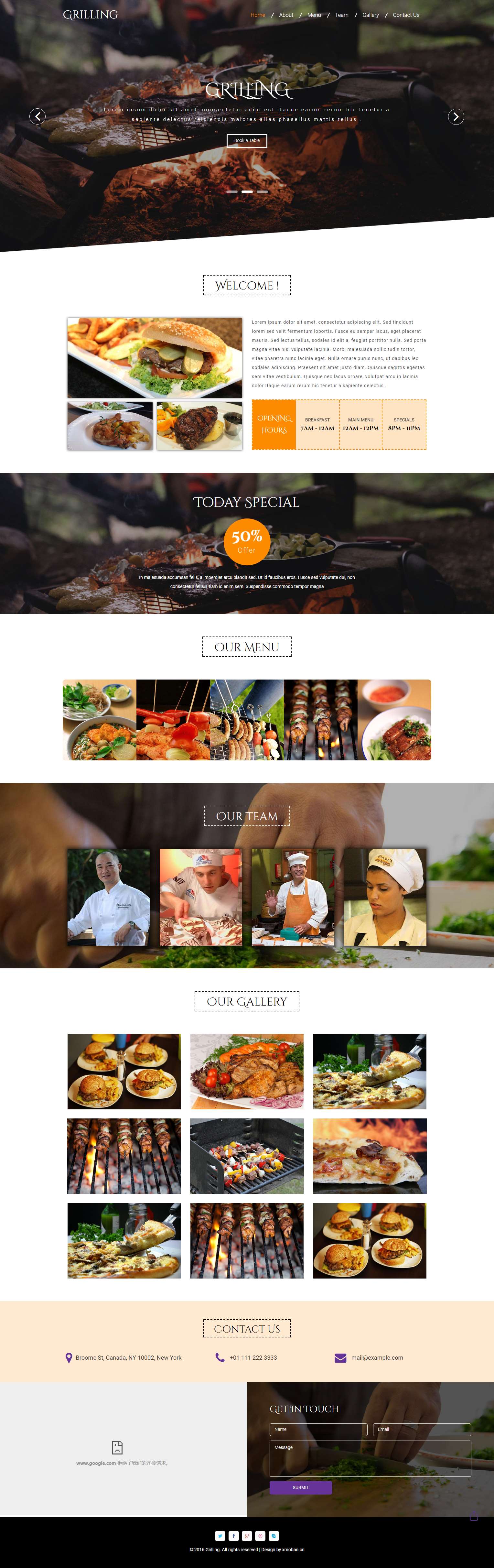 橙色欧美风格的烧烤餐厅企业网站源码下载