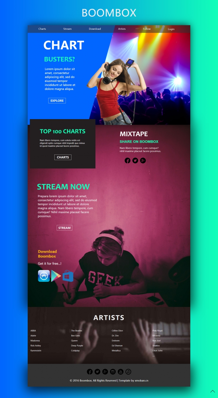 蓝色欧美风格的音乐分享软件整站网站源码下载