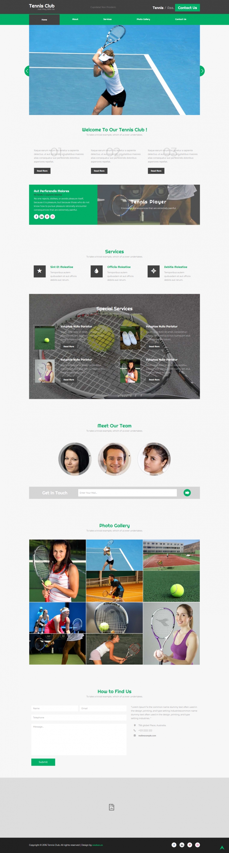 绿色欧美风格的网球俱乐部企业网站源码下载