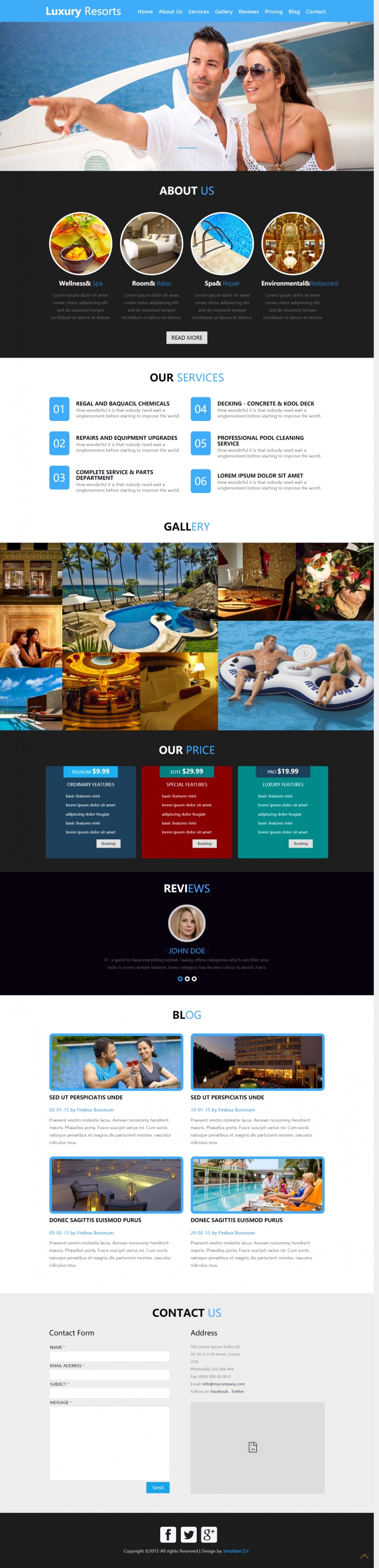 蓝色扁平风格的顶级旅馆企业网站源码下载