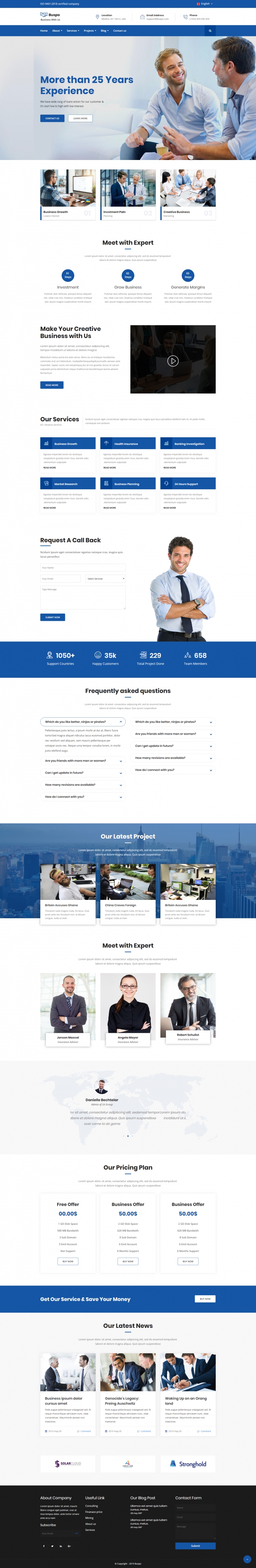 蓝色欧美风格的商业业务管理企业网站源码下载