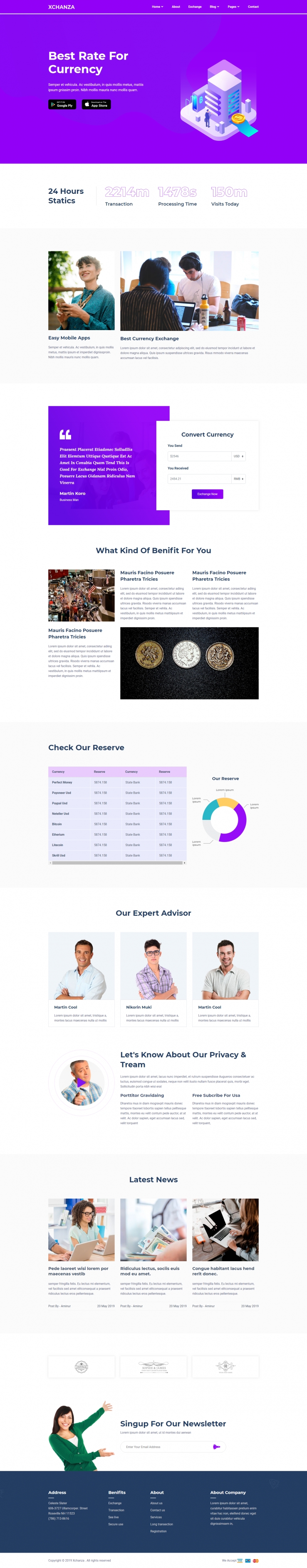 紫色欧美风格的银行货币交易企业网站源码下载