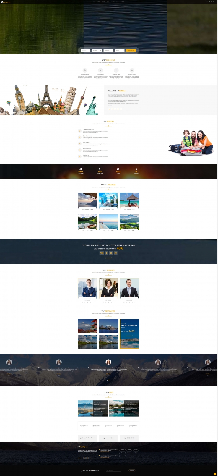 黄色欧美风格的旅游旅行社预订企业网站源码下载