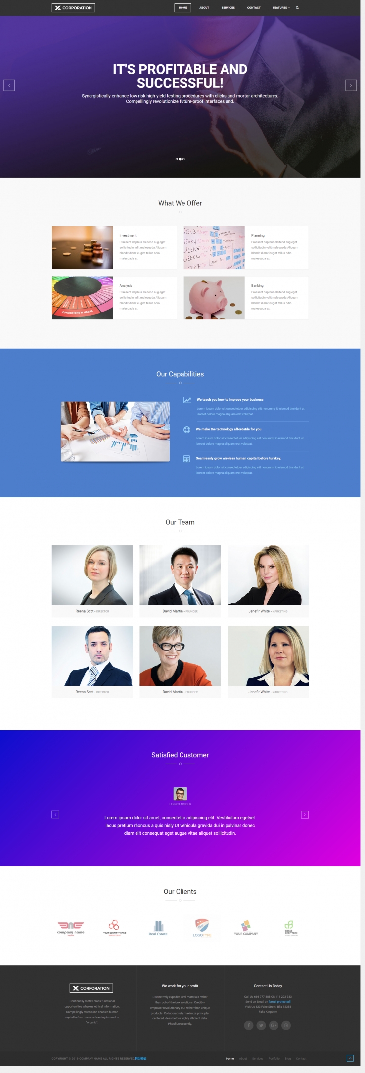 蓝色欧美风格的商业金融服务整站网站源码下载