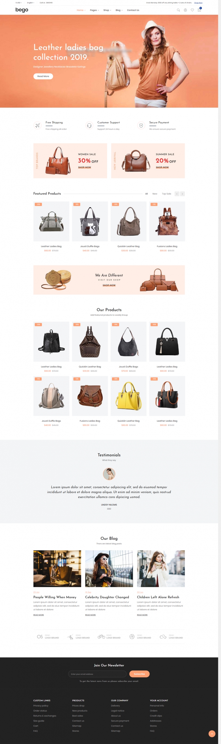 橙色欧美风格的女士包电商购物整站网站源码下载