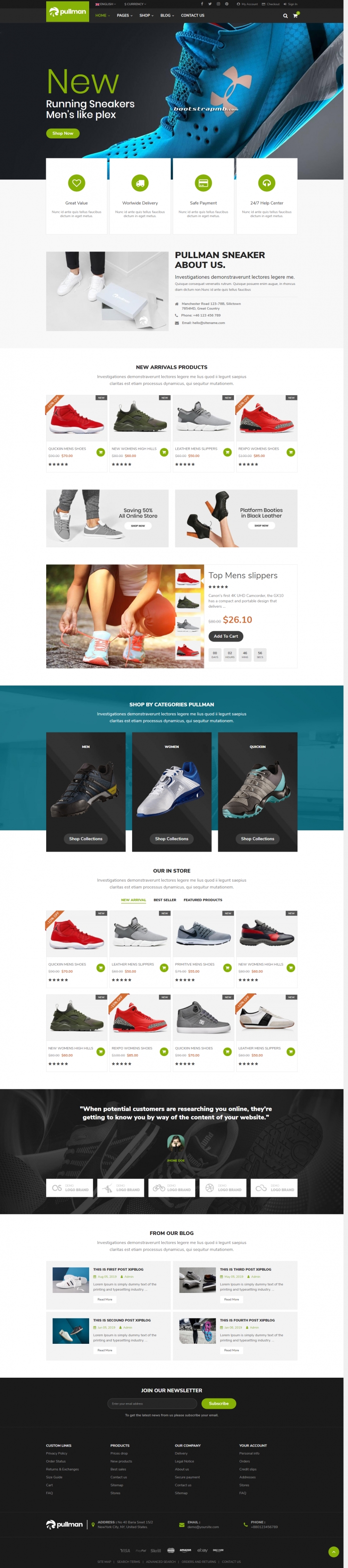 绿色欧美风格的运动鞋商城整站网站源码下载