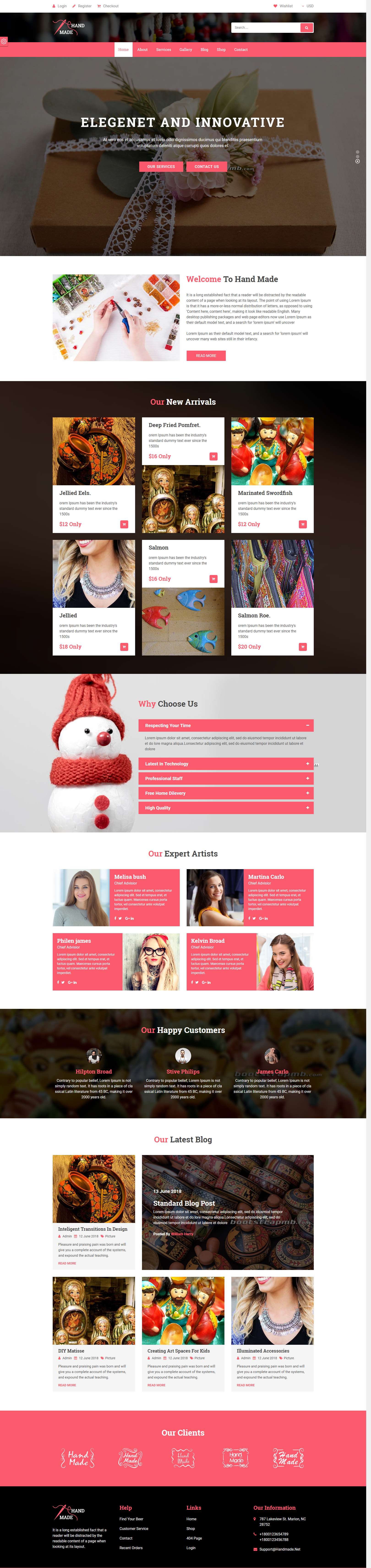 红色欧美风格的手工艺术品商店整站网站源码下载