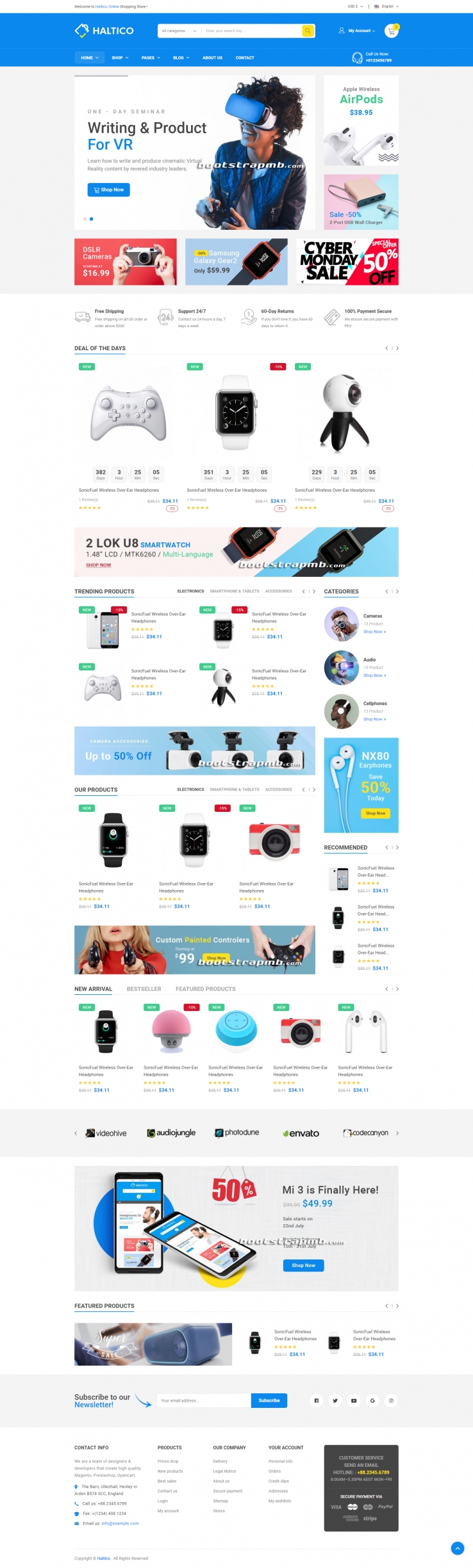 蓝色简洁风格的数码产品商城整站网站源码下载