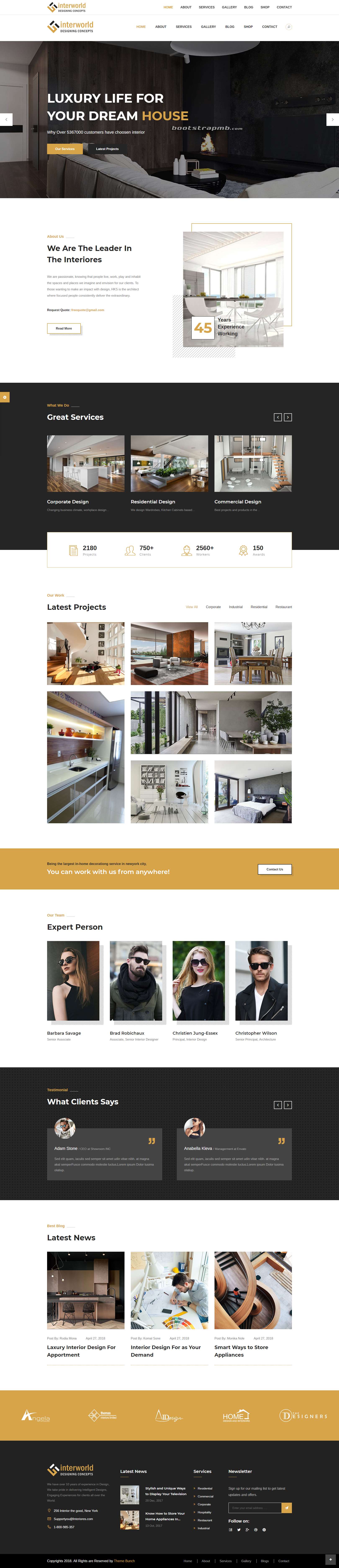 黄色欧美风格的室内装修设计企业网站源码下载