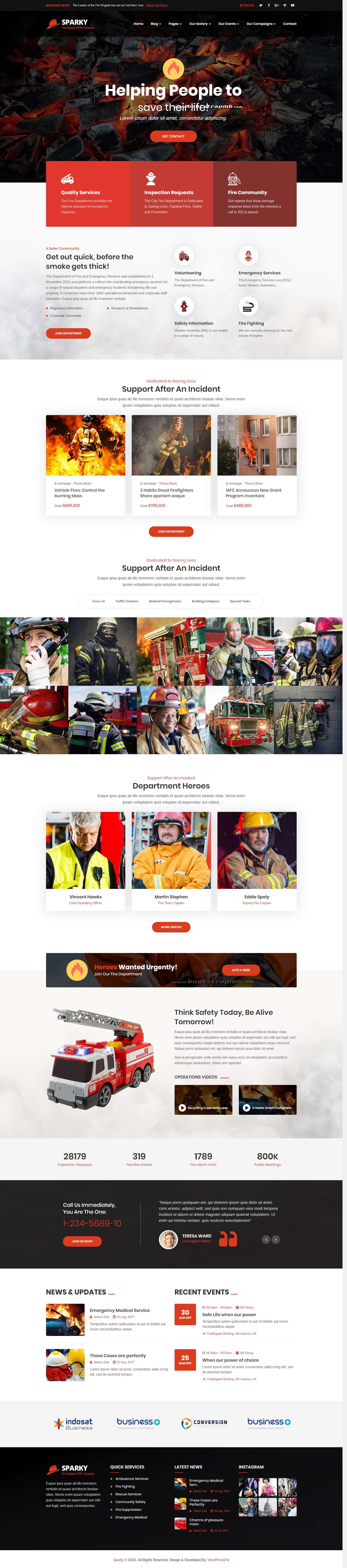 红色欧美风格的消防整站网站源码下载