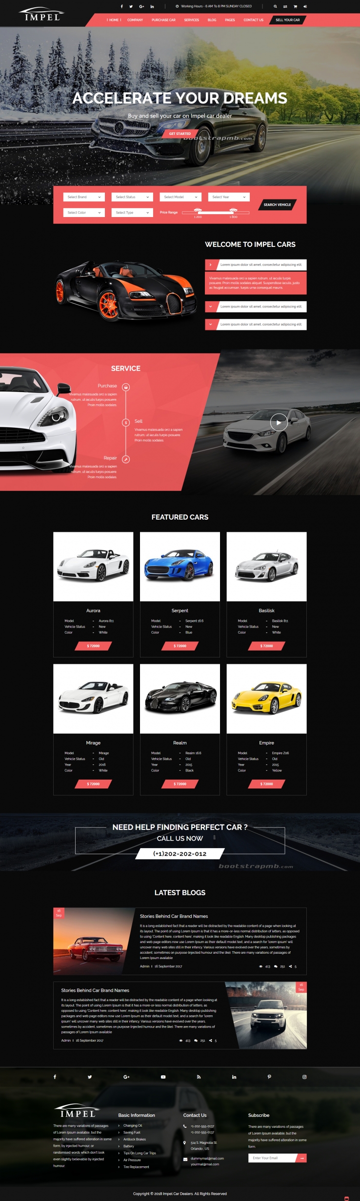 红色欧美风格的汽车经销商站整站网站源码下载