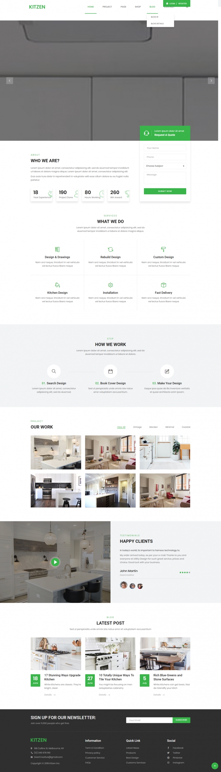 绿色简洁风格的厨房家具装修企业网站源码下载