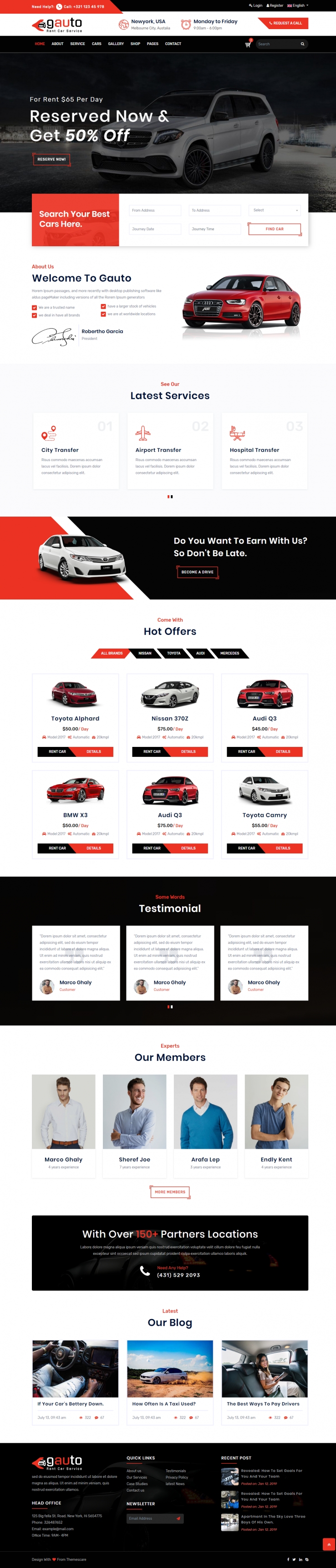 红色欧美风格的汽车租赁平台企业网站源码下载