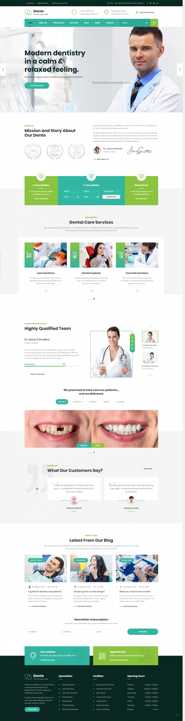 绿色简洁风格的牙科诊所医院企业网站源码下载