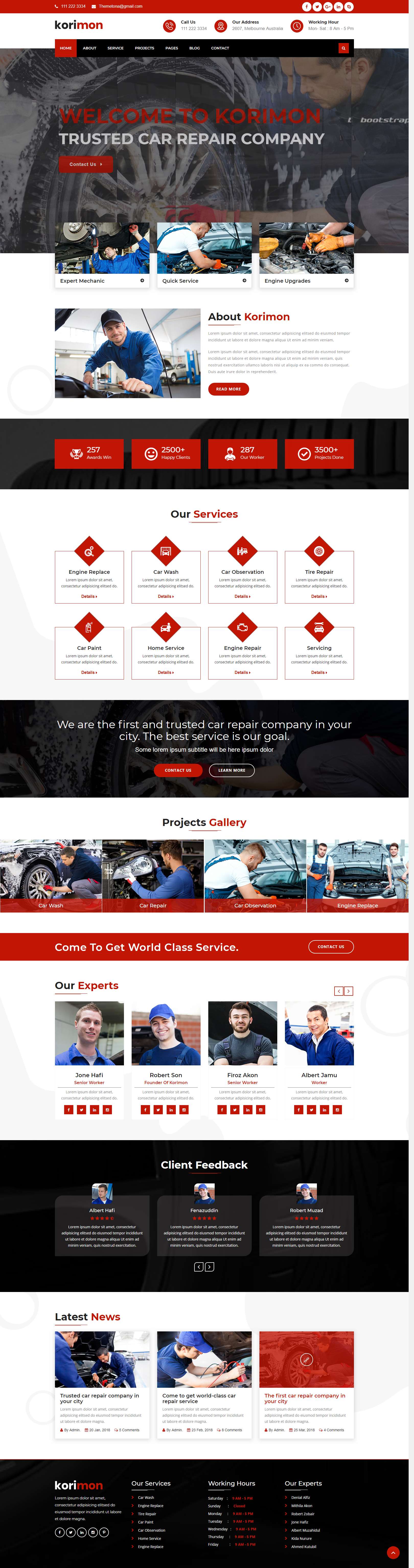 红色简洁风格的汽车维修4s店企业网站源码下载