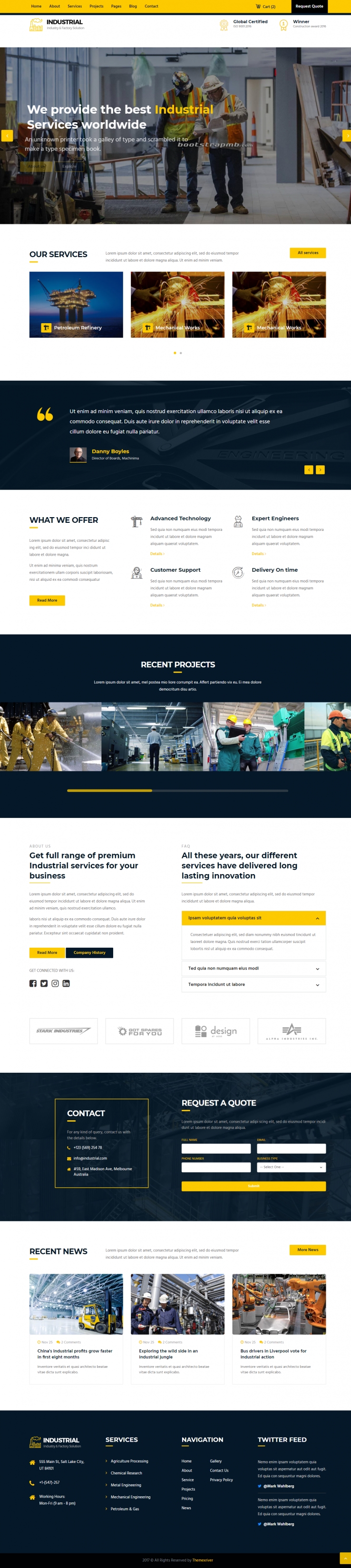 黄色简洁风格的大型工业工厂企业网站源码下载
