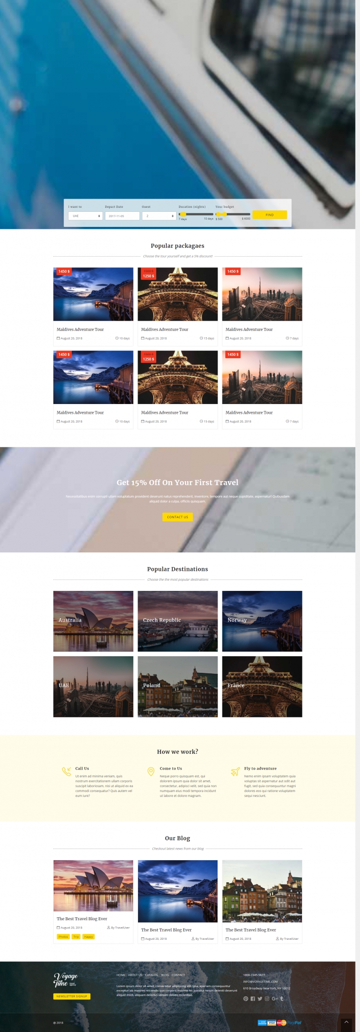 黄色简洁风格的旅行社旅游公司企业网站源码下载